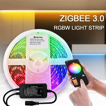 Smart RGBW LED Šviesos Juostelės ZigBee 3.0 Valdiklis 12V 10M Tamsos Aplinkos Šviesos Suderinama HUB Tiltas,Aidas Plius Balso Kontrolė